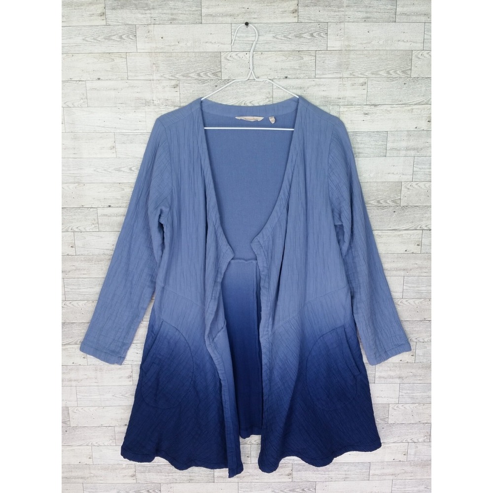 Soft Surroundings Open Front Lightweight Cardigan Top Ombre Blue Size XS Blouse‎
